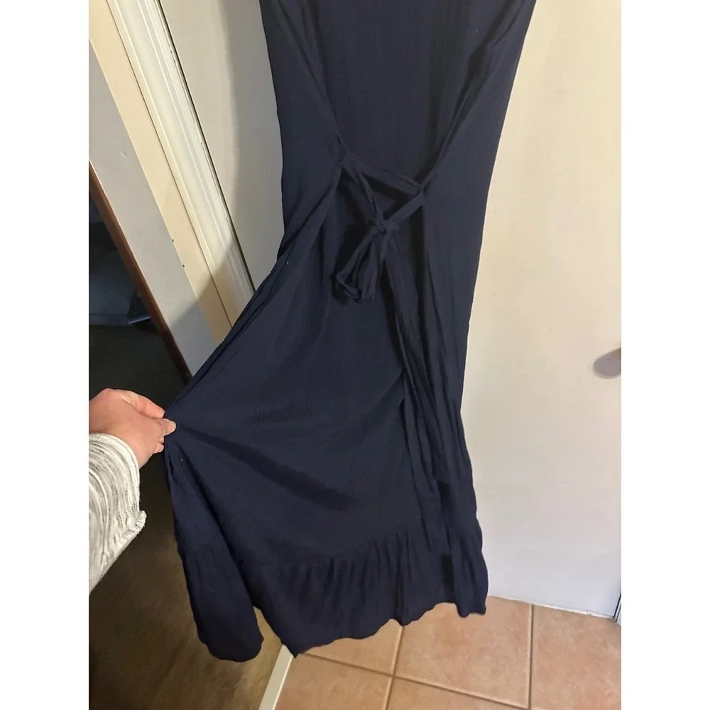 Nanette Lepore Dress Navy Blue Button Front Maxi Woman‎ Size 14 Tier Cottagecore
